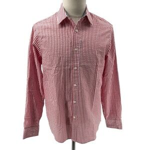 NWT Michael Kors White Crimson Striped Button Up Collared Shirt Size M Men's